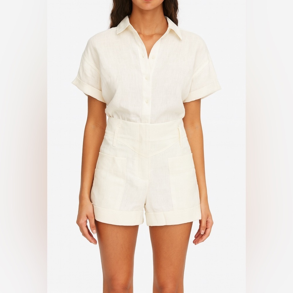 NWT Le Kasha Sinai White Linen Cuffed Shorts High Rise Sz L